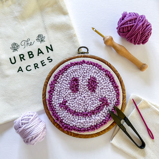 Purple Smiley Face Punch Needle Kit