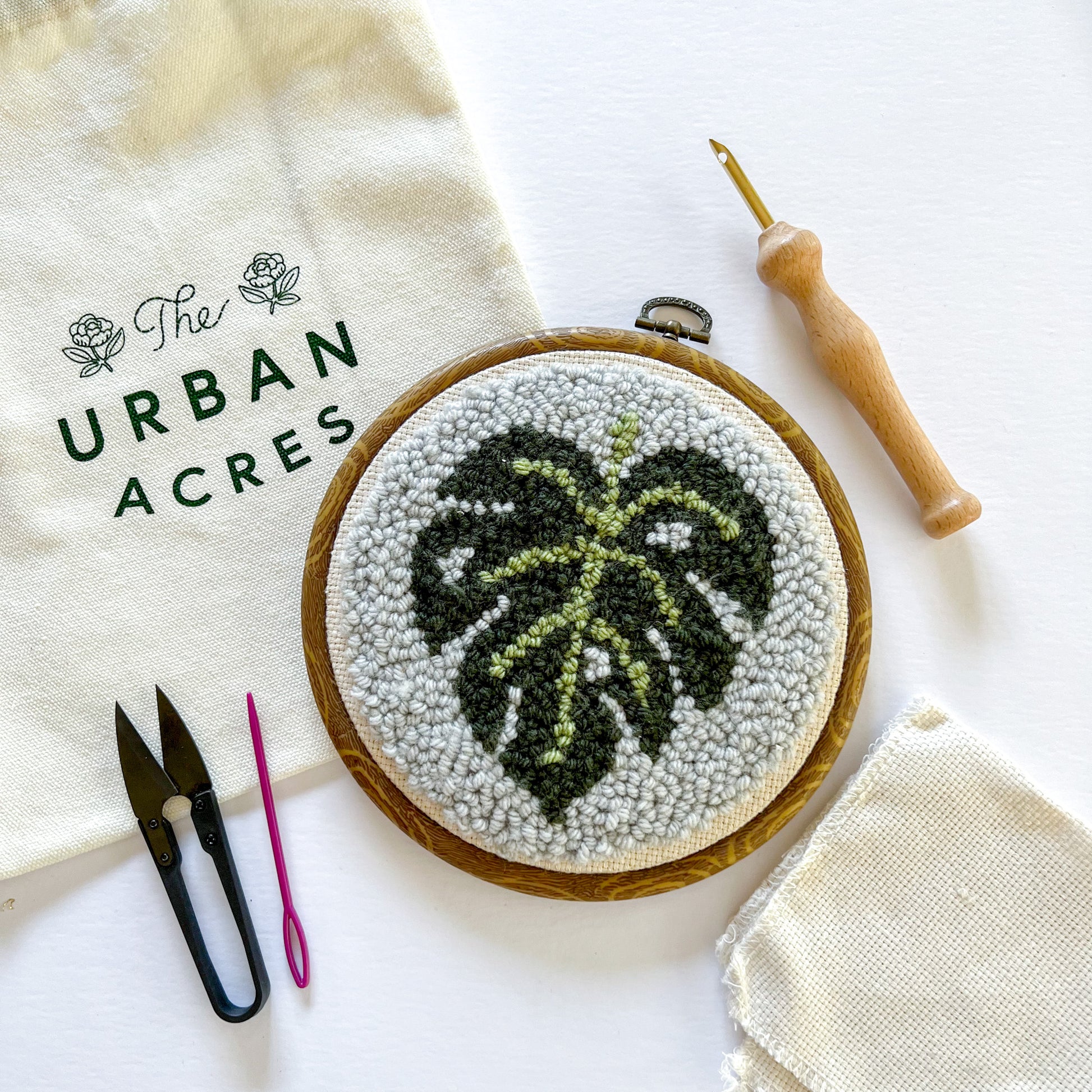monstera plant embroidery Monstera Punch Needle Kit Beginner Kit
