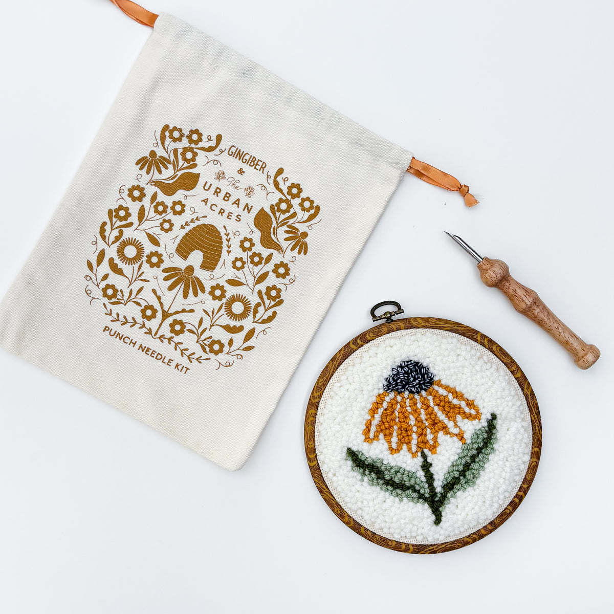 Coneflower Punch Needle Kit by Gingiber